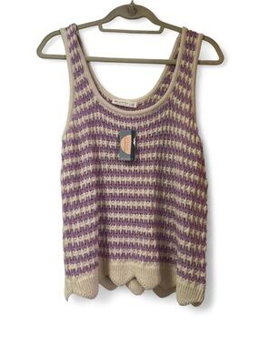 NWT Uncharted Threads Crocheted Scallop Striped Tank Top